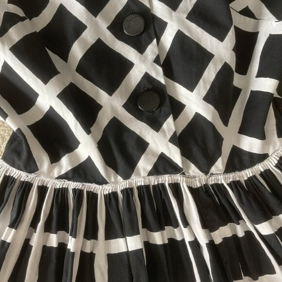 Vintage Doris Dodson Black / White Fit & Flare Dress 1950s Fits XXS-XS - Picture 3 of 16